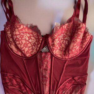 Victoria' s Secret NWT Elegant Burgundy Lace Longline Bra 36C